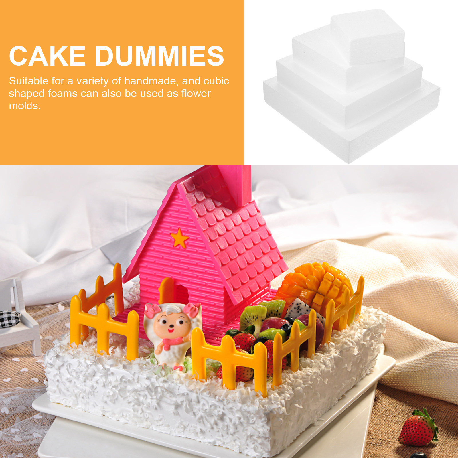 4Pcs Cake Dummy Foam Cubic Sha - Wedding Cake Supply บทวิจารณ์และราคา