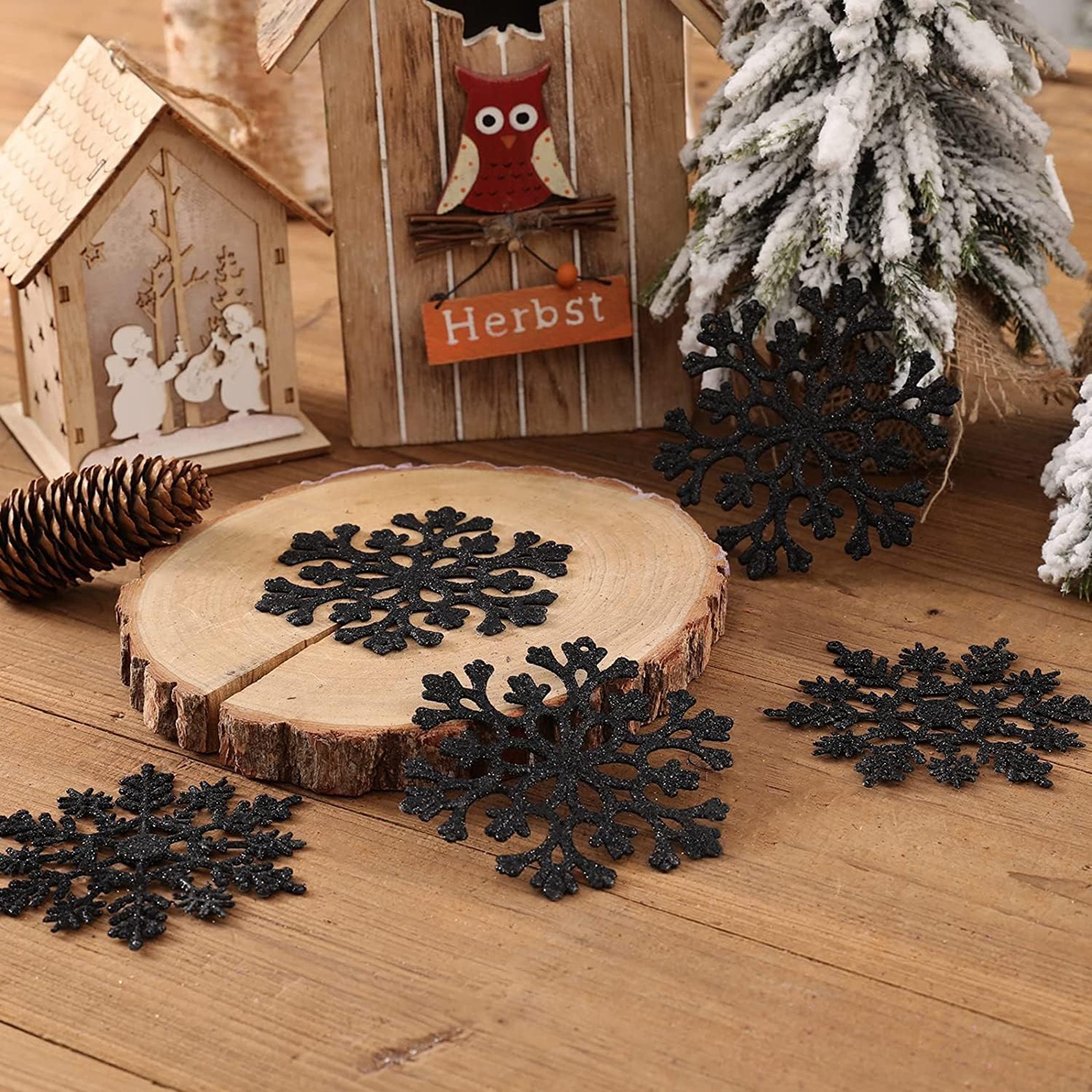 12pcs/set Black Plastic Snowfl - Supply Wedding Venue บทวิจารณ์และราคา
