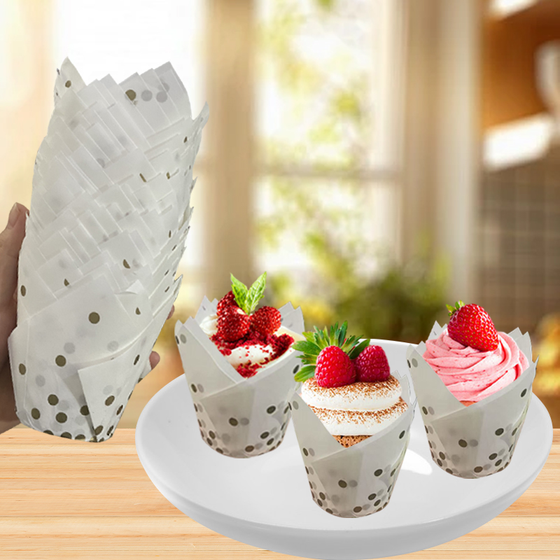 50Pcs/100Pcs Gold Dot Tulip Ca - Wedding Cake Supply บทวิจารณ์และราคา