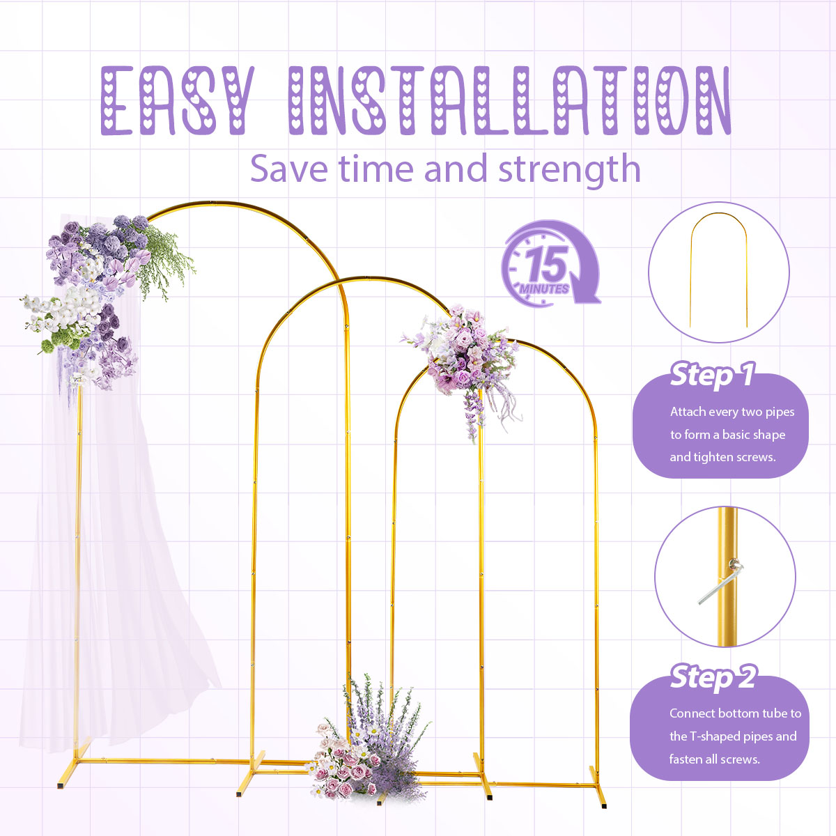 3Pack Golden Metal Arch Kits,  - Wedding Balloon Arch บทวิจารณ์และราคา